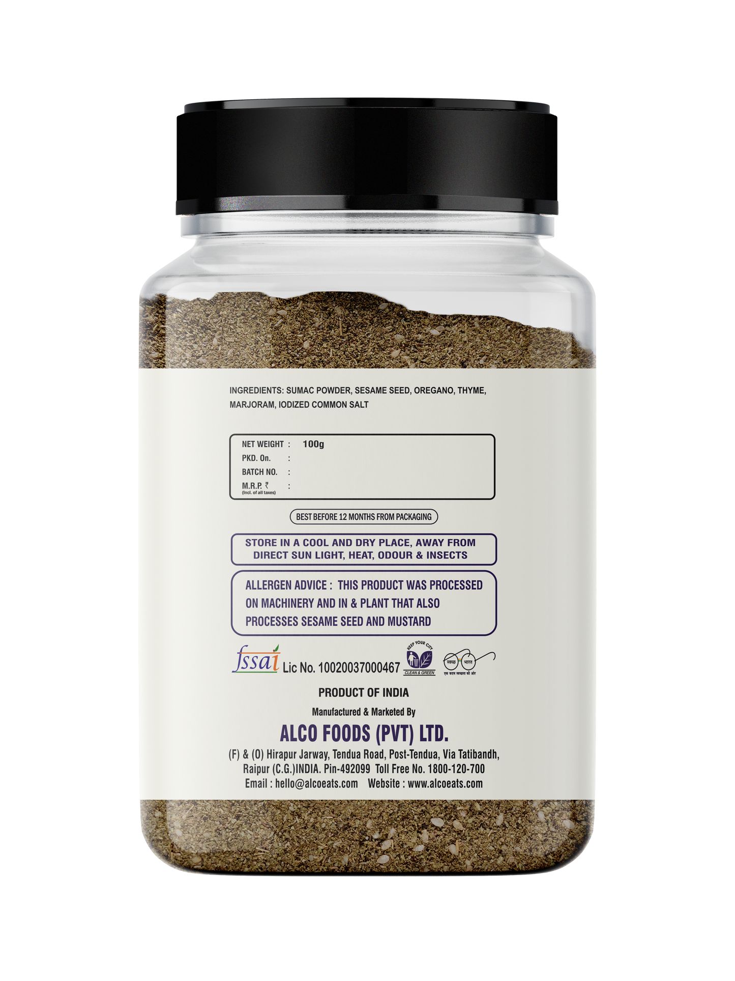 alco foods Zatar Seasoning 100g Jar left