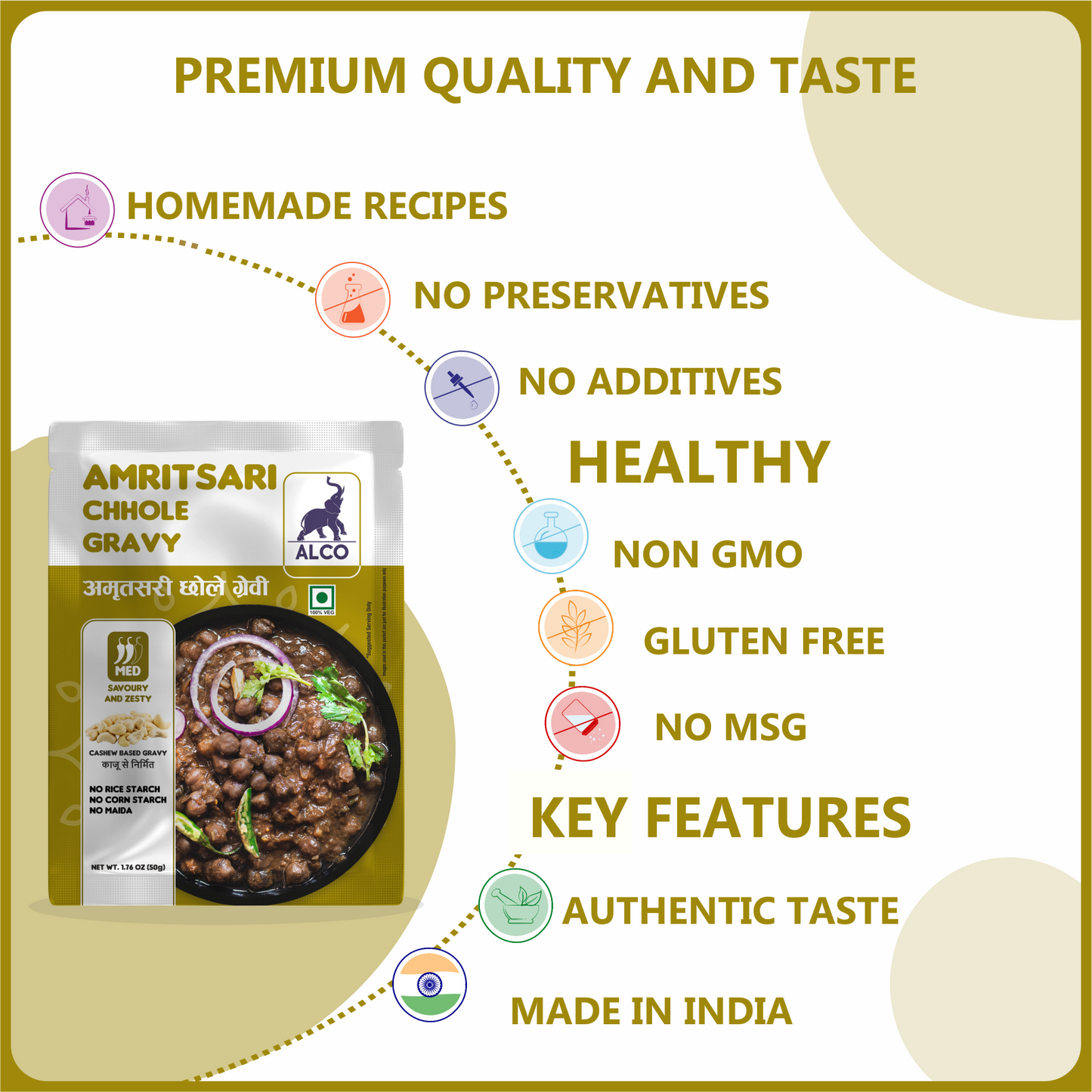 alcofoods Amritsari Chole Gravy - Indian Gravy Mix - 50g - Feature