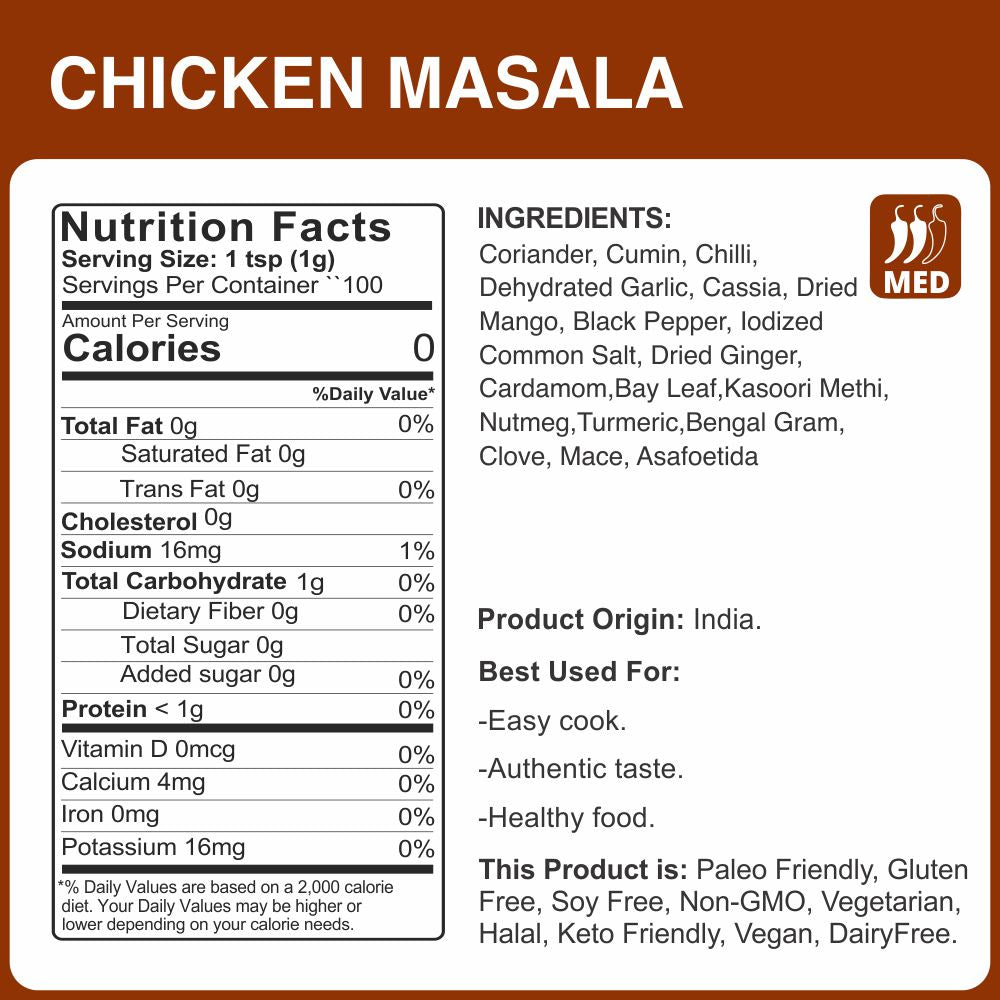 alco foods Chicken Masala 100g Jar- Nutrition
