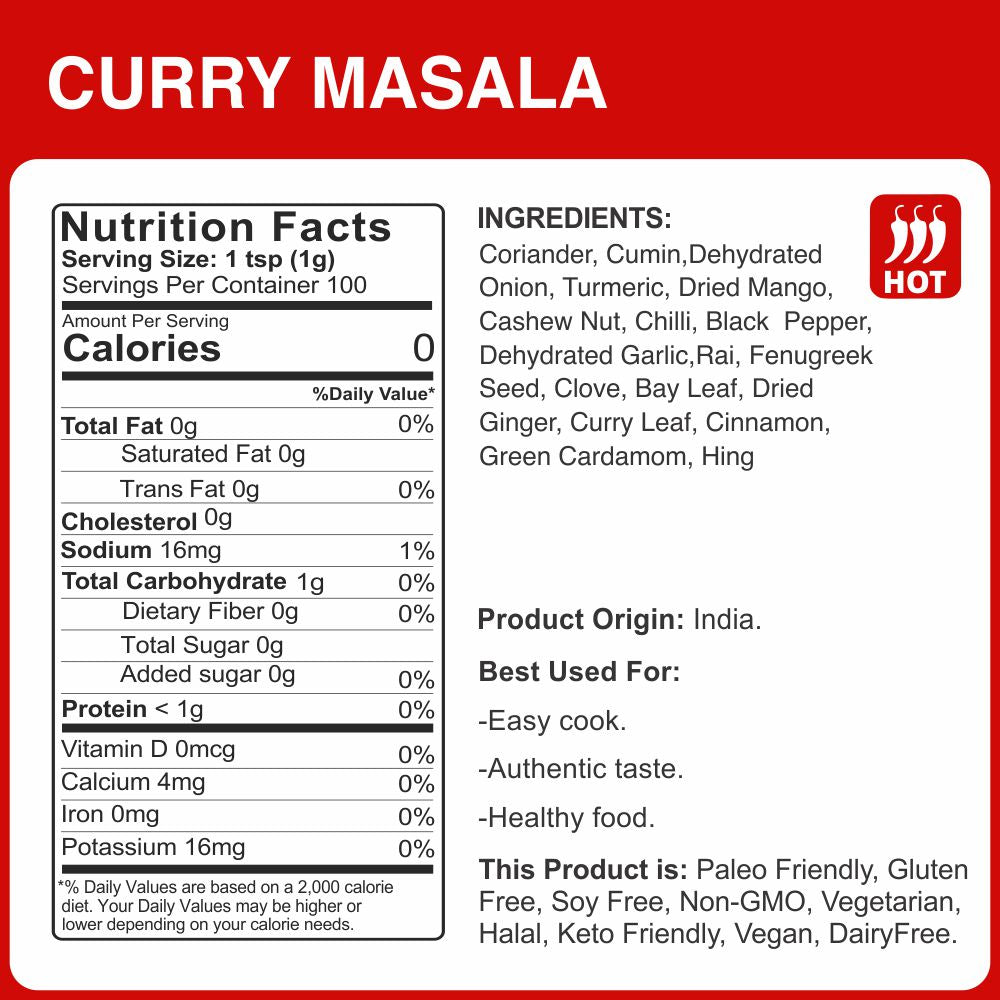 alco foods Curry Masala 100g Jar- Nutrition