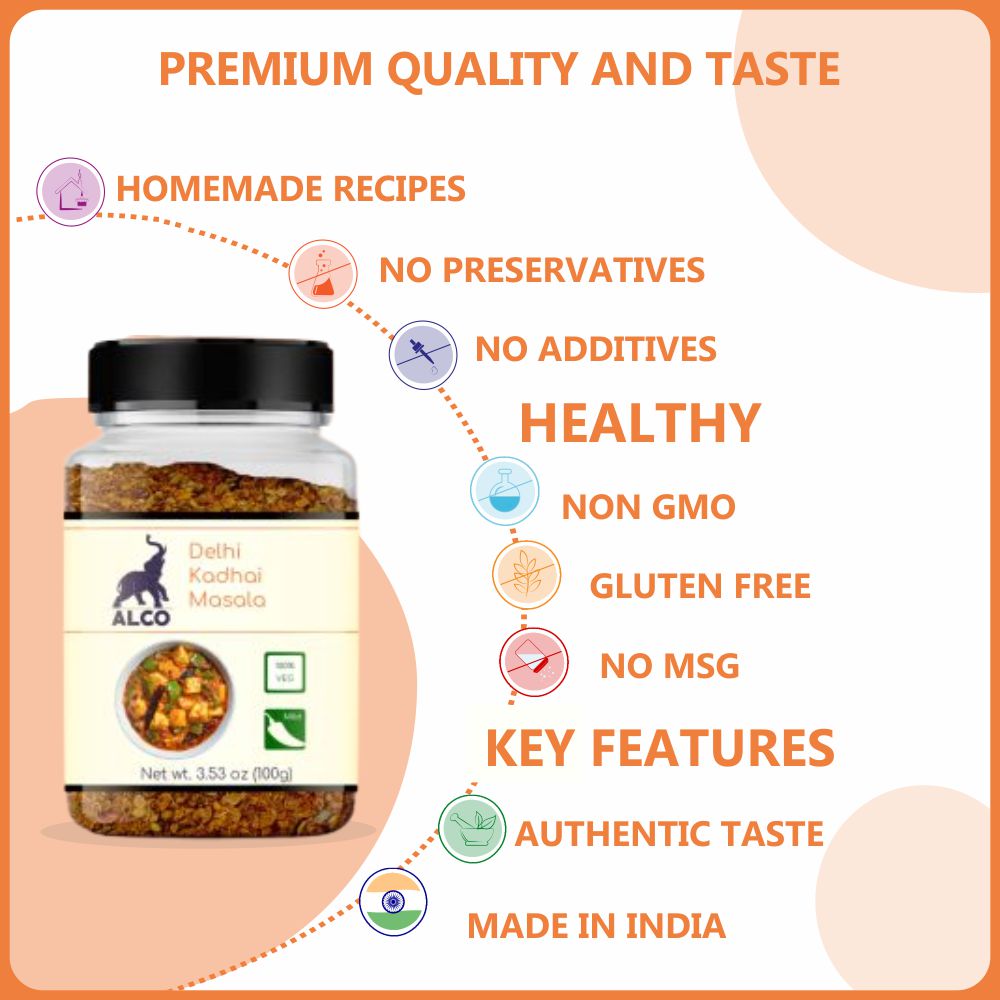 alco foods Delhi Kadhai Masala 100g Jar- Feature