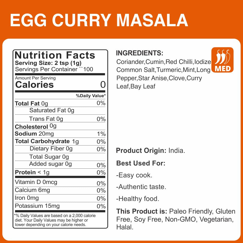 alco foods alco foods Egg Curry Masala 100g Jar- Nutrition