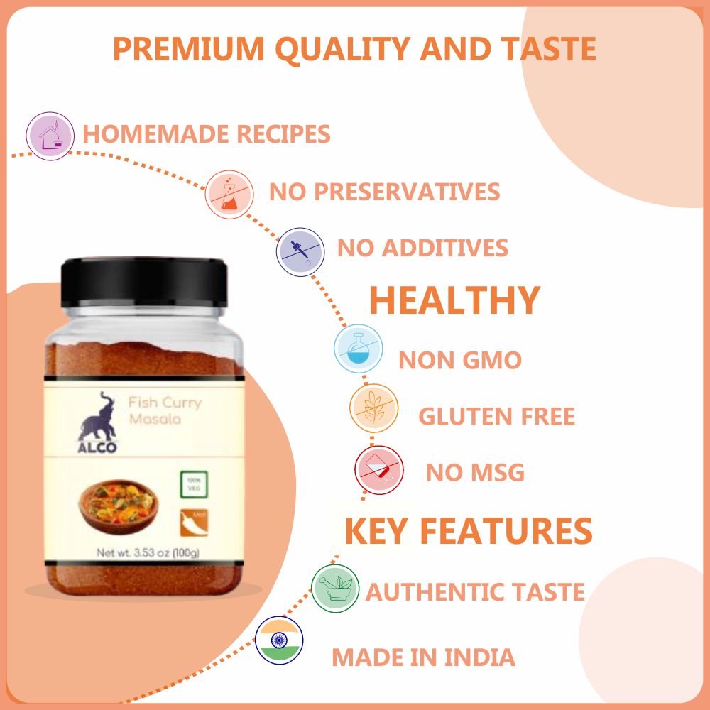 alco foods Fish Curry Masala 100g Jar- Feature