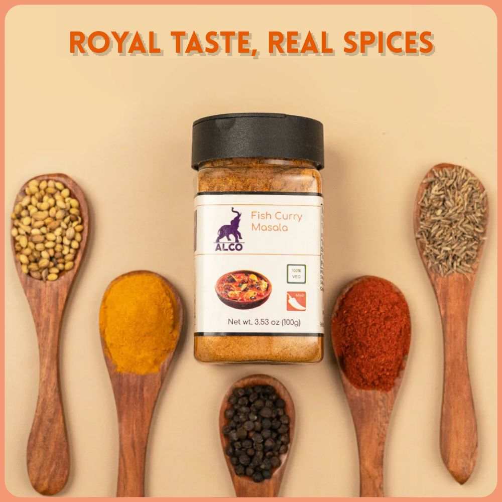 alco foods Fish Curry Masala 100g Jar- Real Image