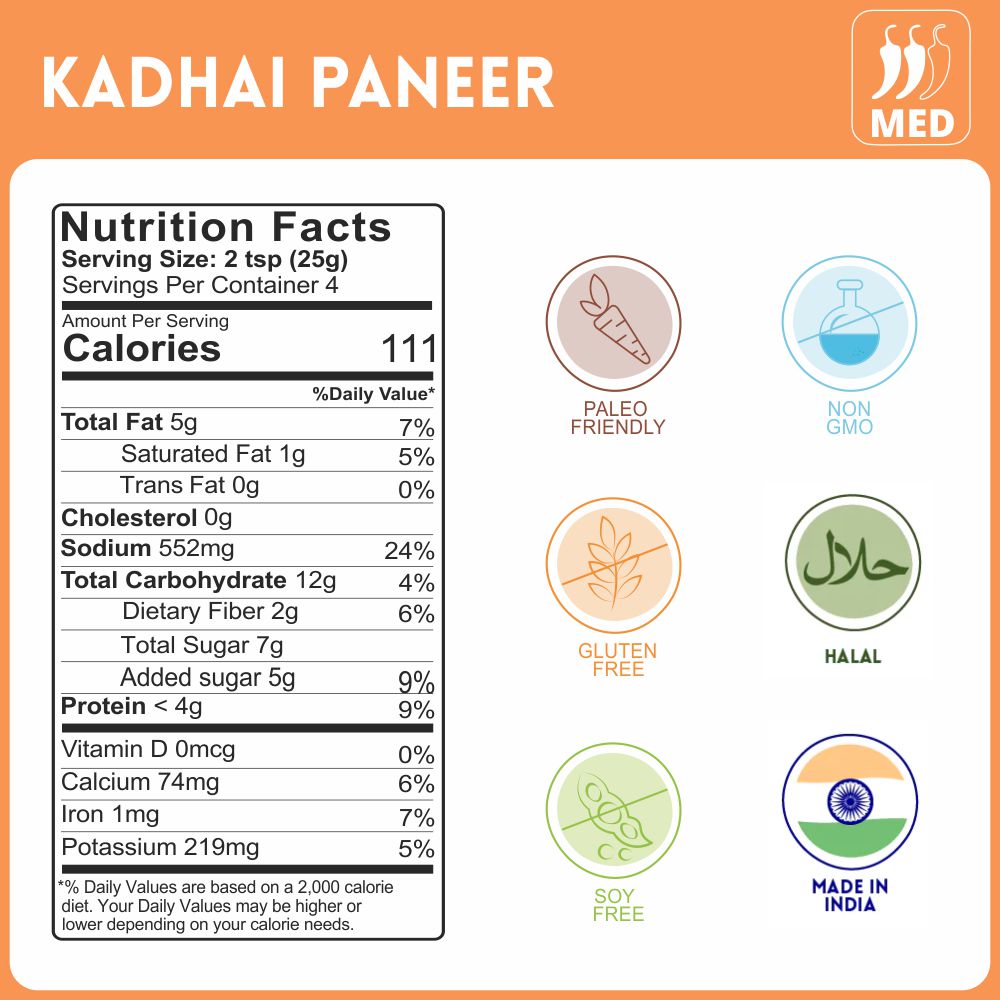 alcofoods Kadhai Paneer Gravy 100g Jar- Nutrition