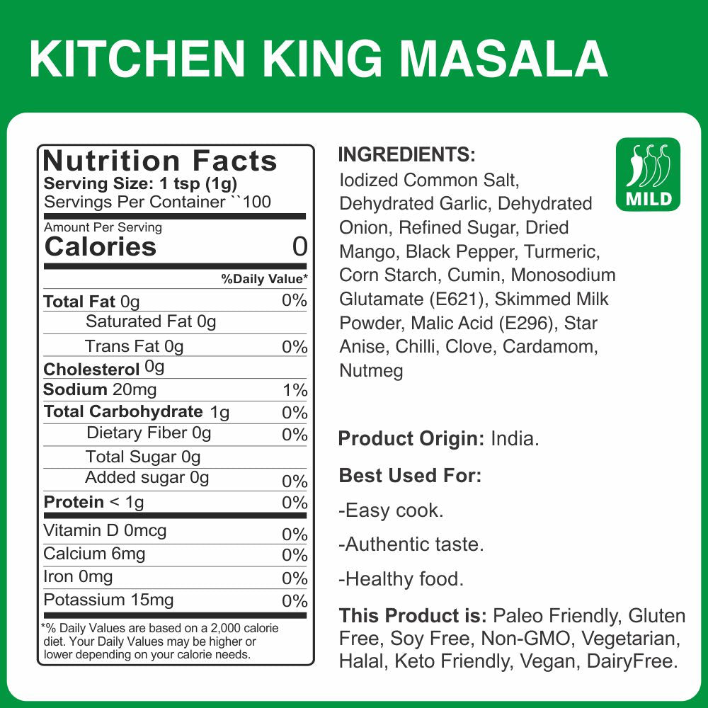 alco foods Kitchen King Masala 100g Jar- Nutrition