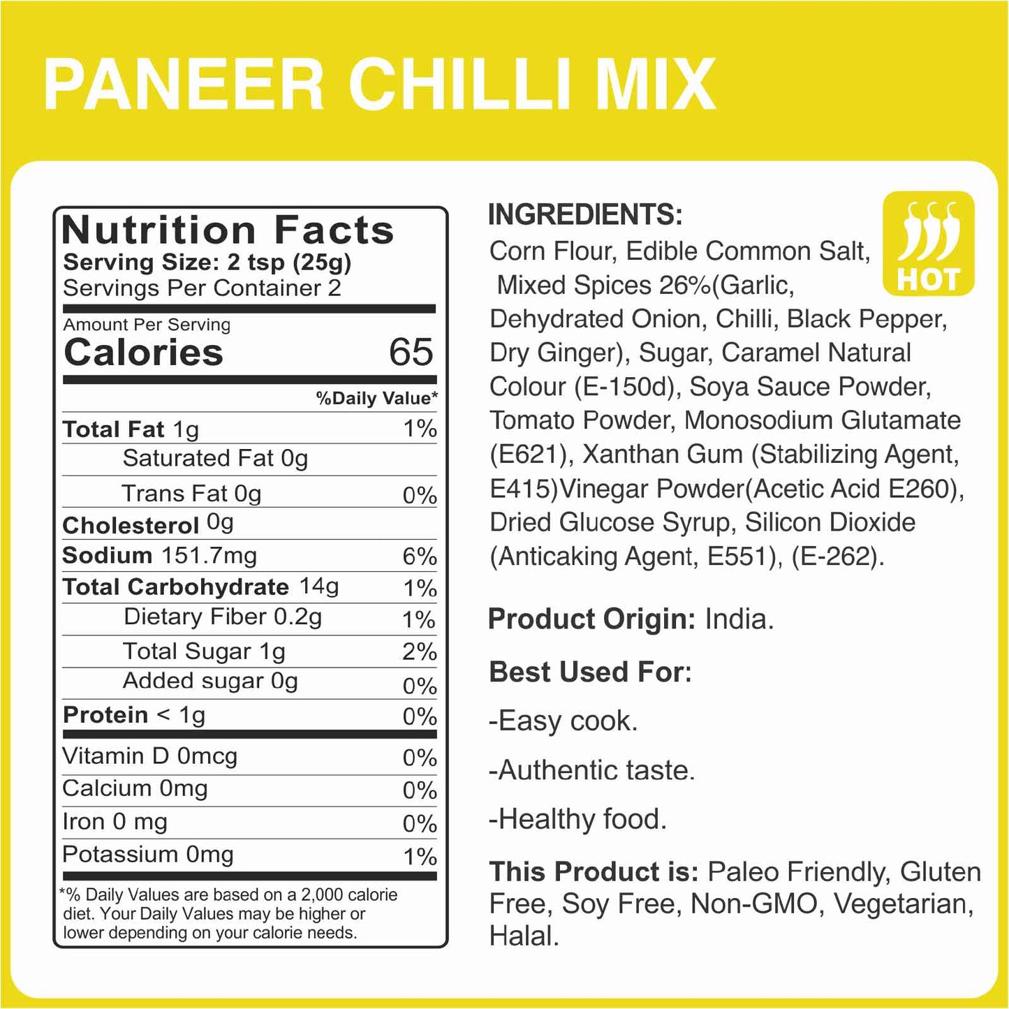 Alcofoods Paneer Chilli Mix Gravy 50g - Nutrition