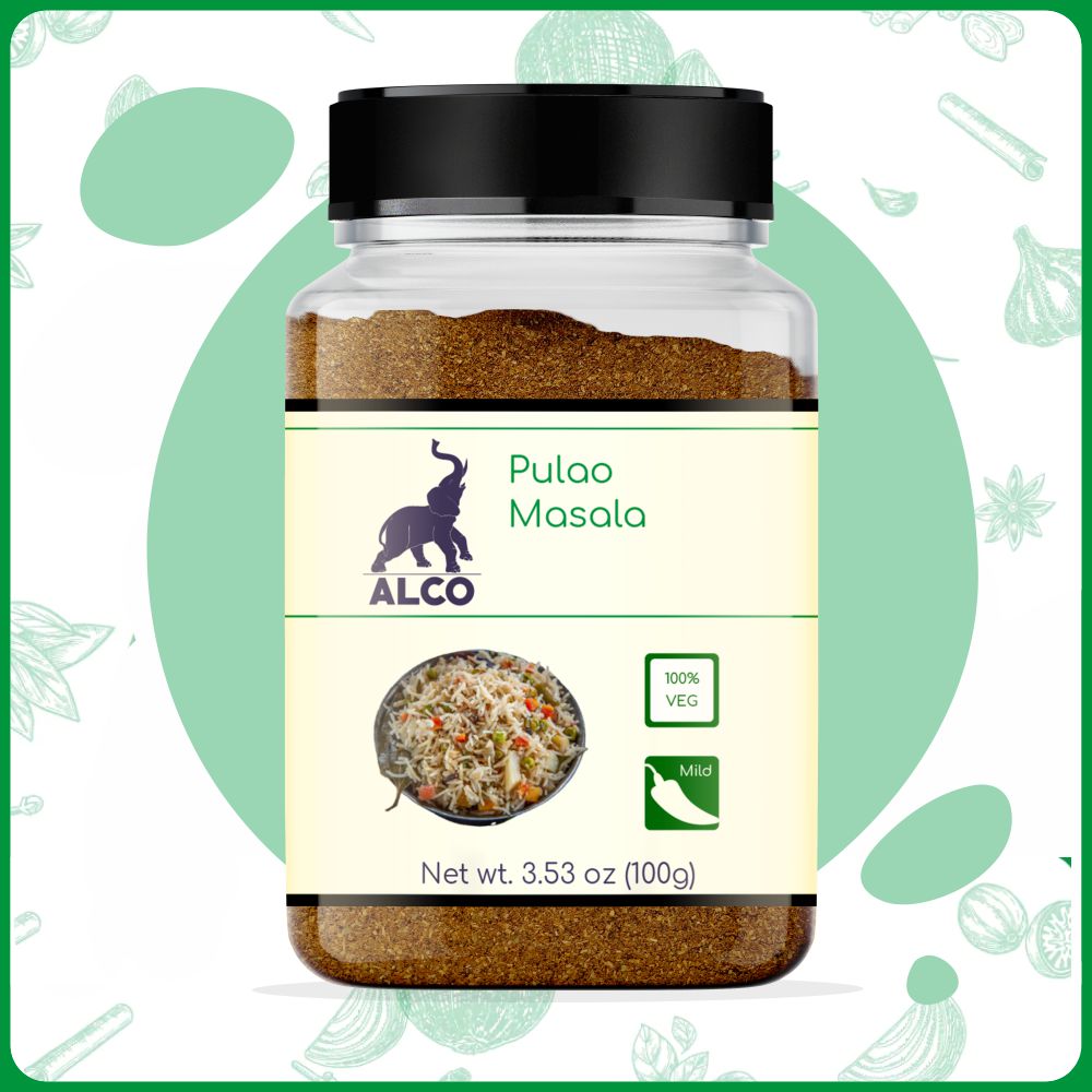 alco foods Pulao Masala 100g Jar- Front