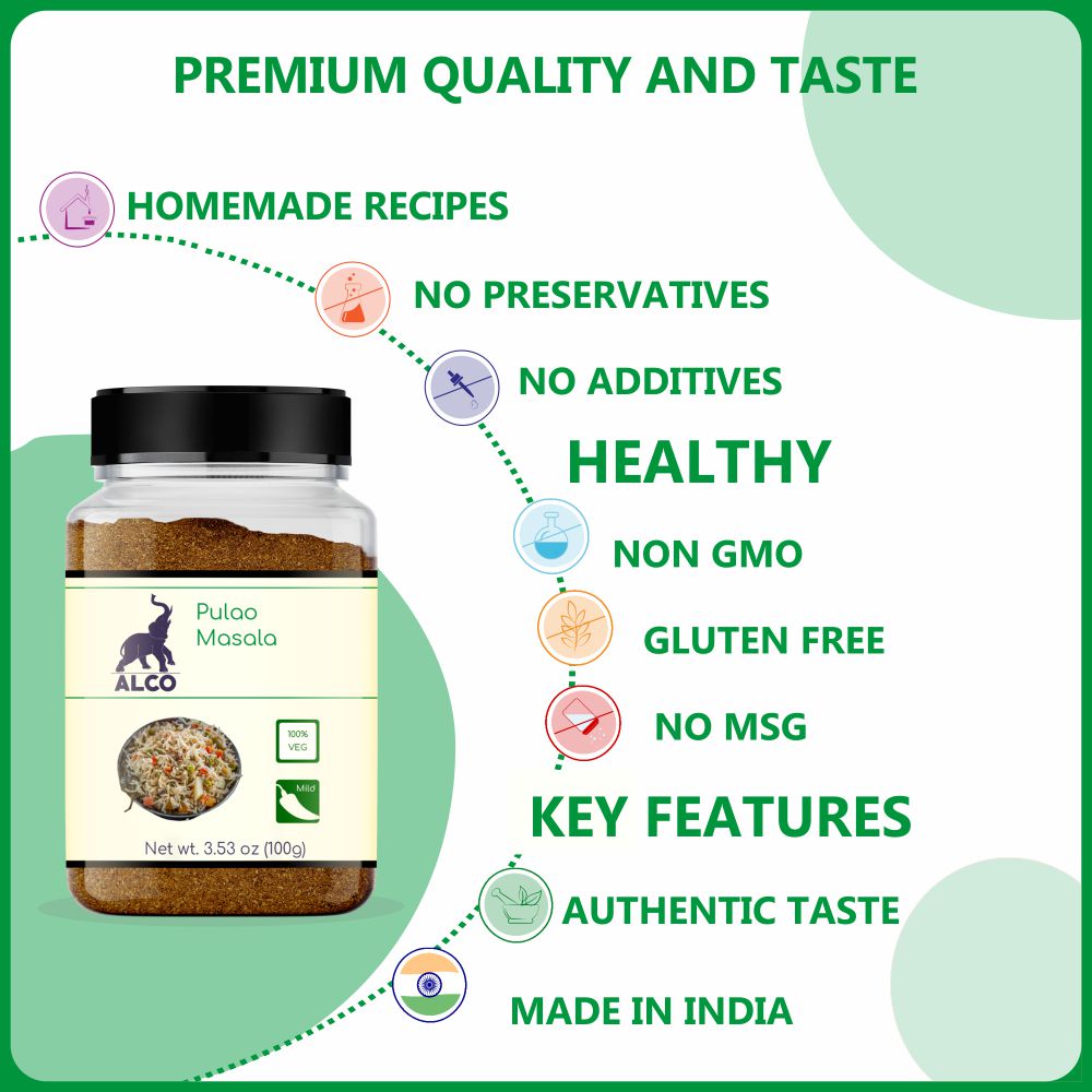 alco foods Pulao Masala 100g Jar- Feature