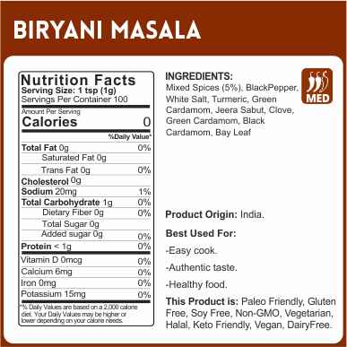 alco foods Biryani Masala 100g- Nutrition
