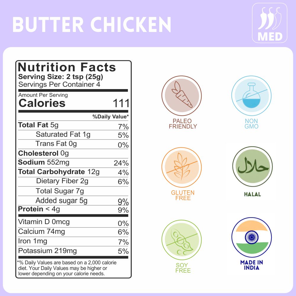 alcofoods Butter Chicken Gravy 100g Jar-  Nutrition