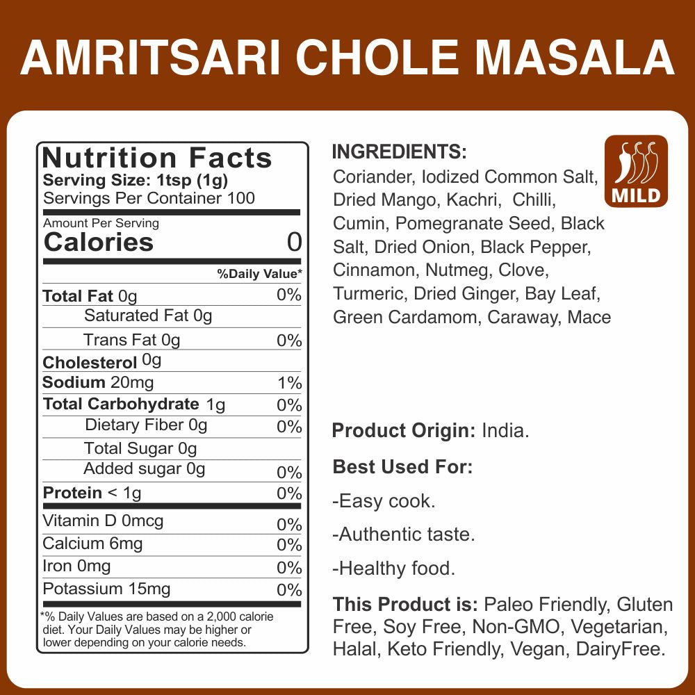 alco foods Amritsari Chhole Masala 100g Jar- Nutrition