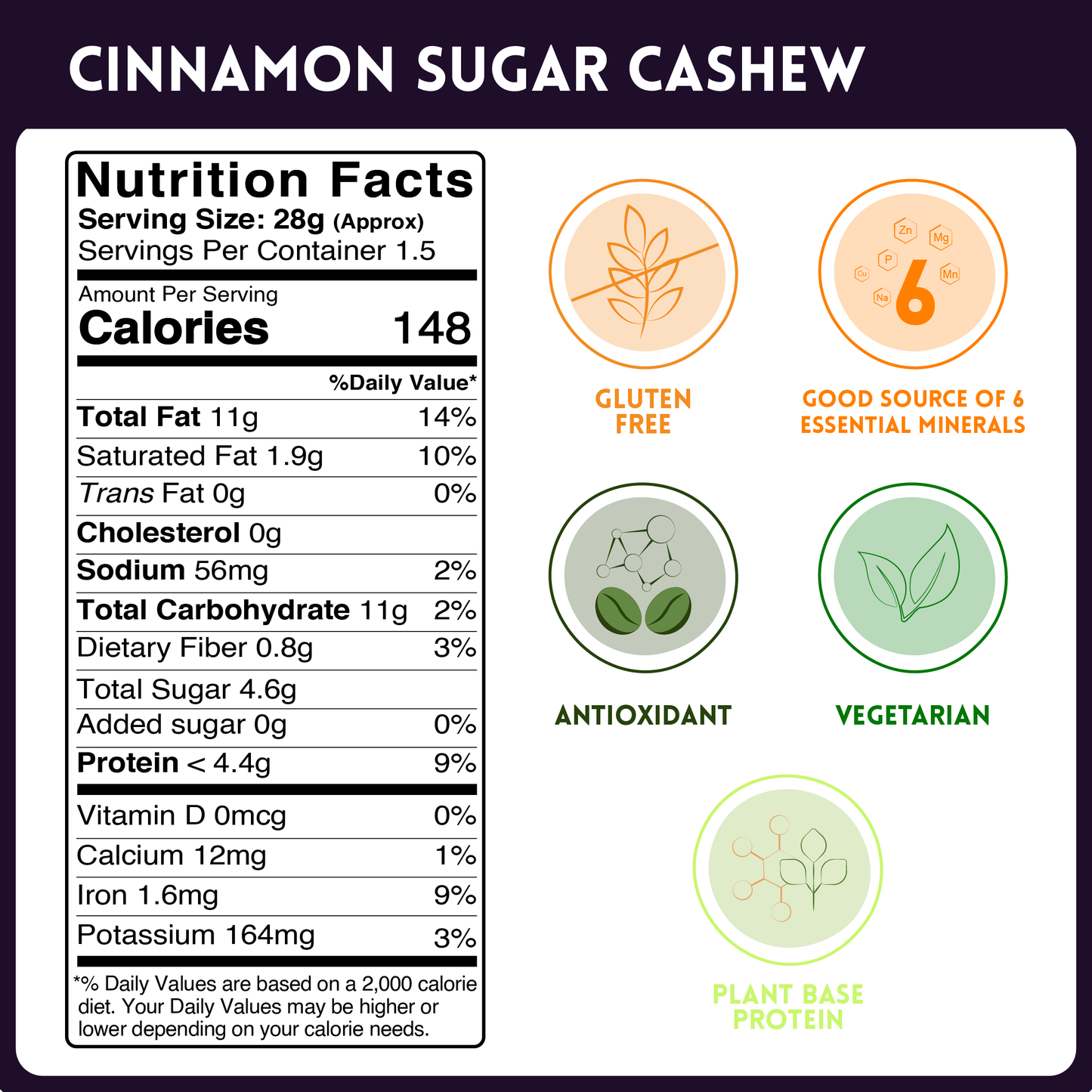 Cinnamon Sugar Cashews 6 Packs