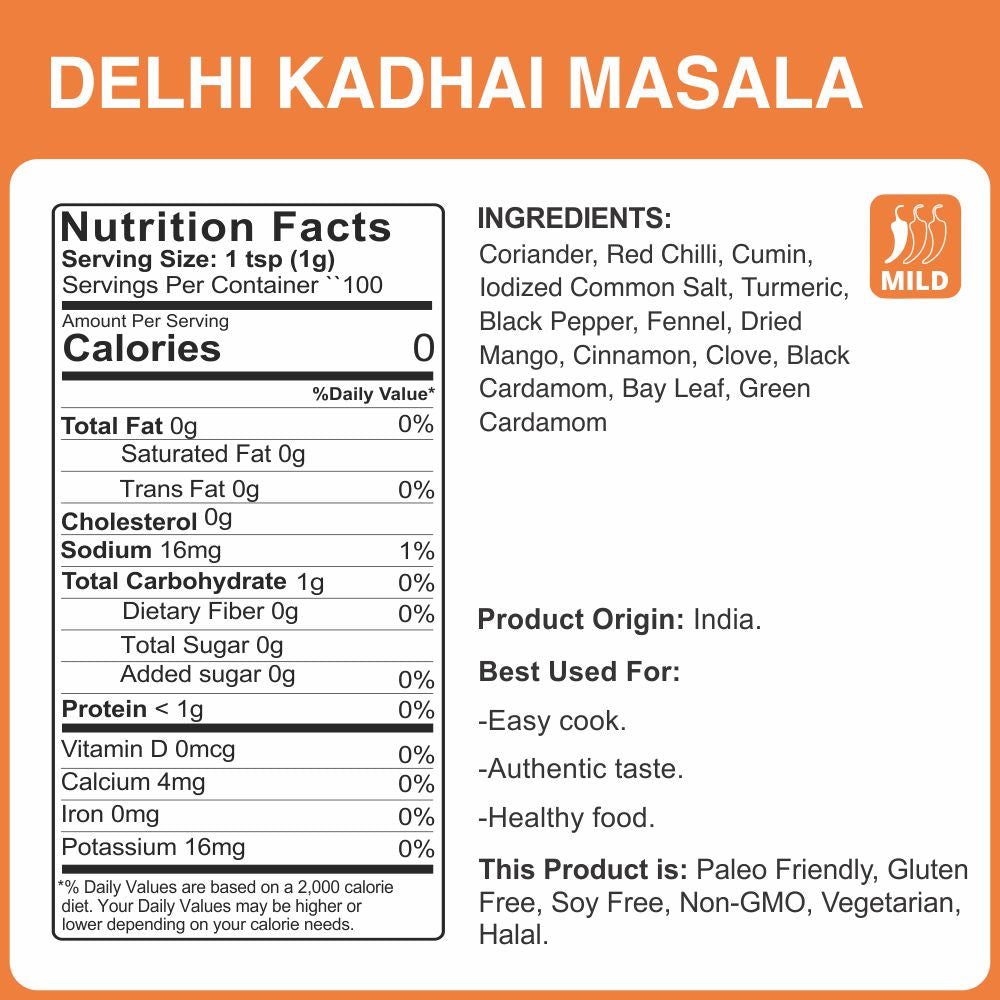 alco foods Delhi Kadhai Masala 100g Jar- Nutrition
