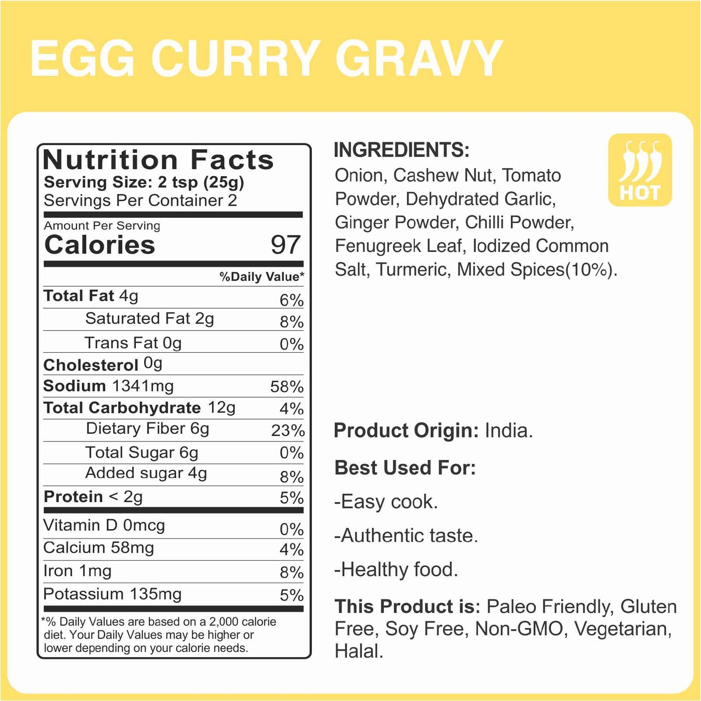 Alcofoods Egg Curry Gravy 50g - Nutrition