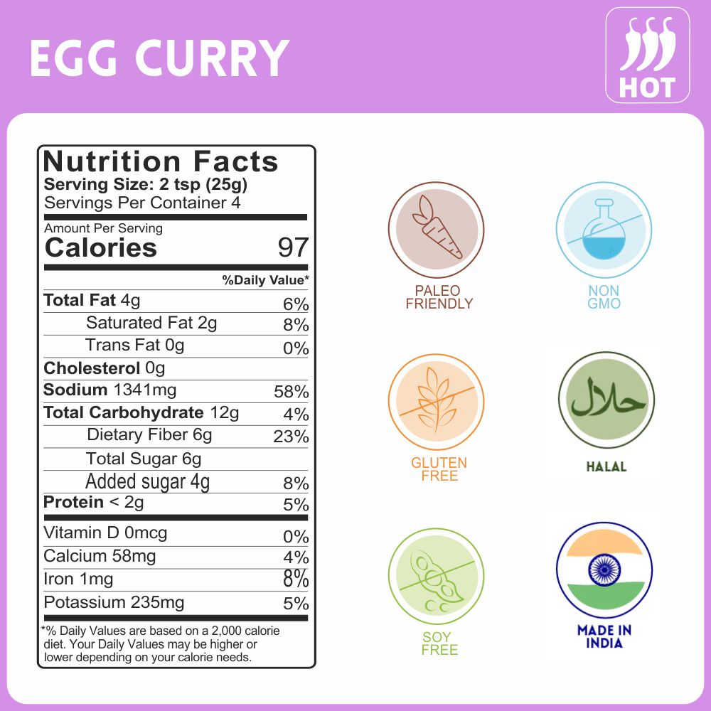 alcofoods Egg Curry Masala Gravy 100g Jar- Nutrition