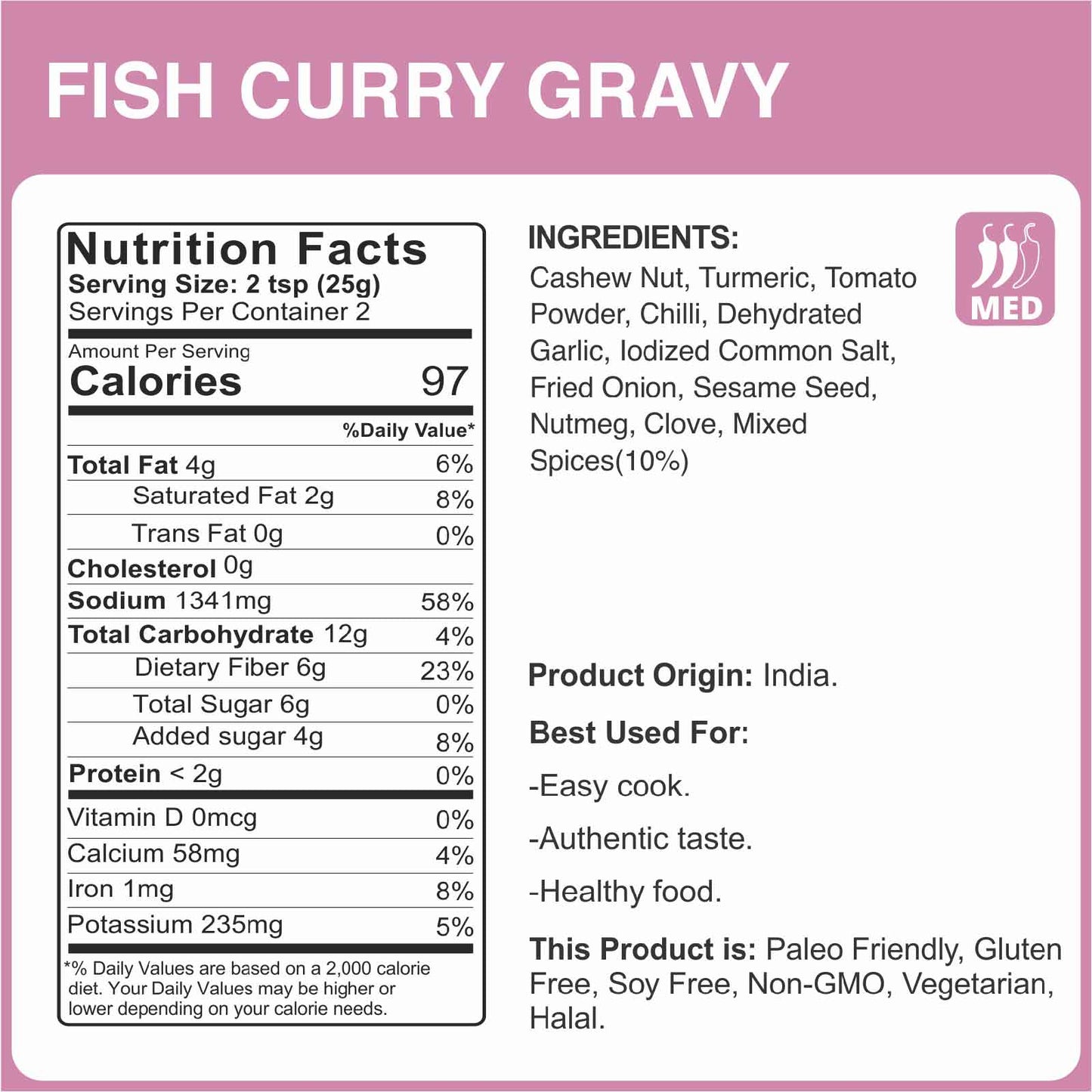 Alcofoods Fish Curry Gravy 50g - Nutrition