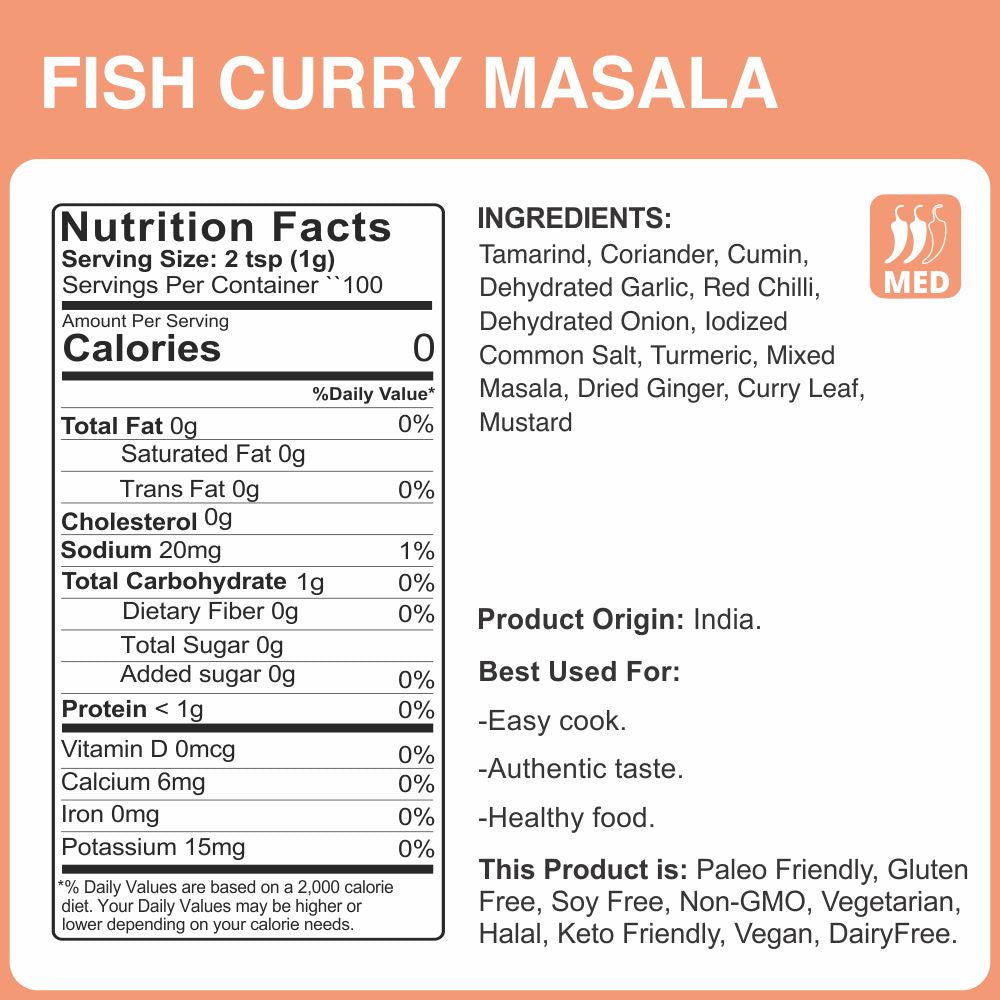 alco foods Fish Curry Masala 100g Jar- Nutrition