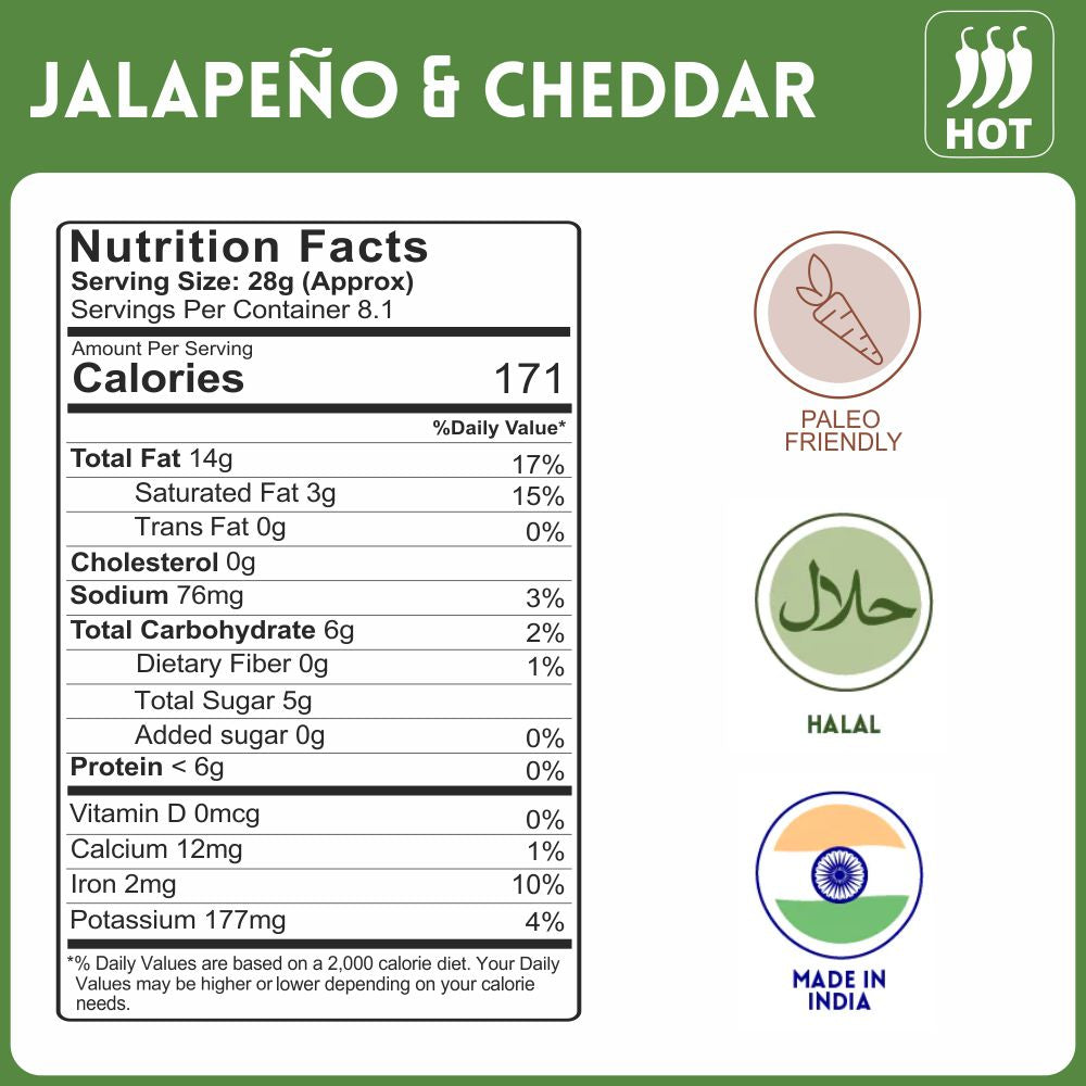 Jalapeño & Cheddar Cashews- Nutrition