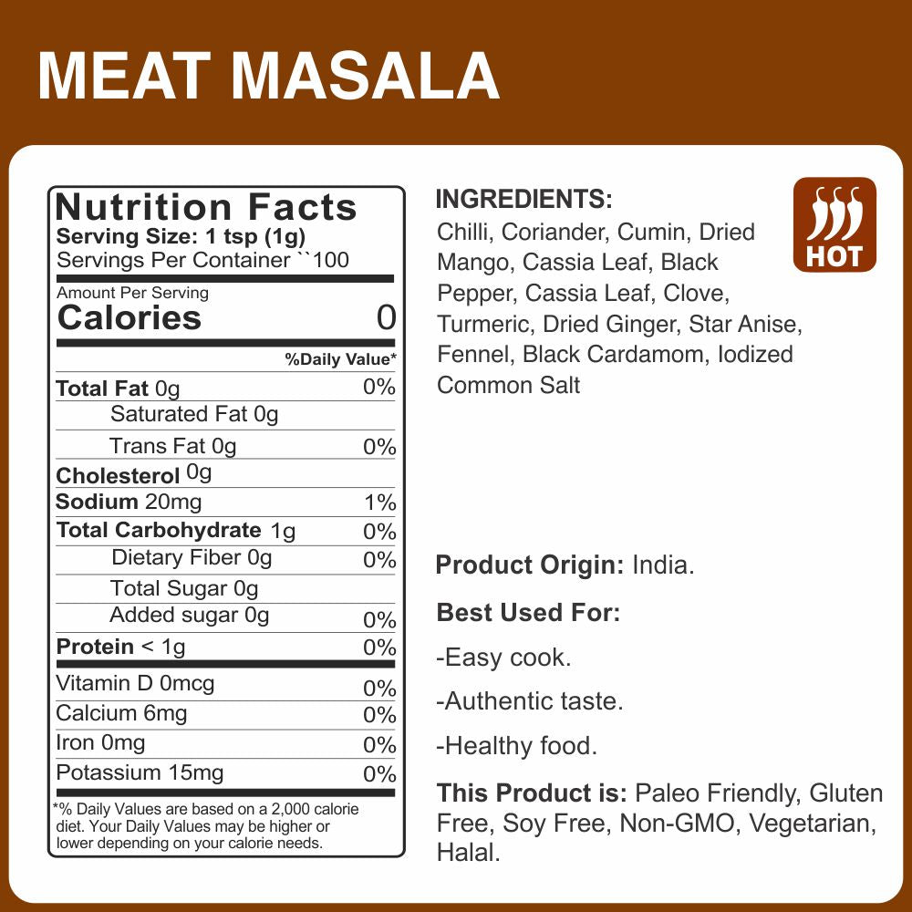 alco foods Meat Masala 100g Jar- Nutrition