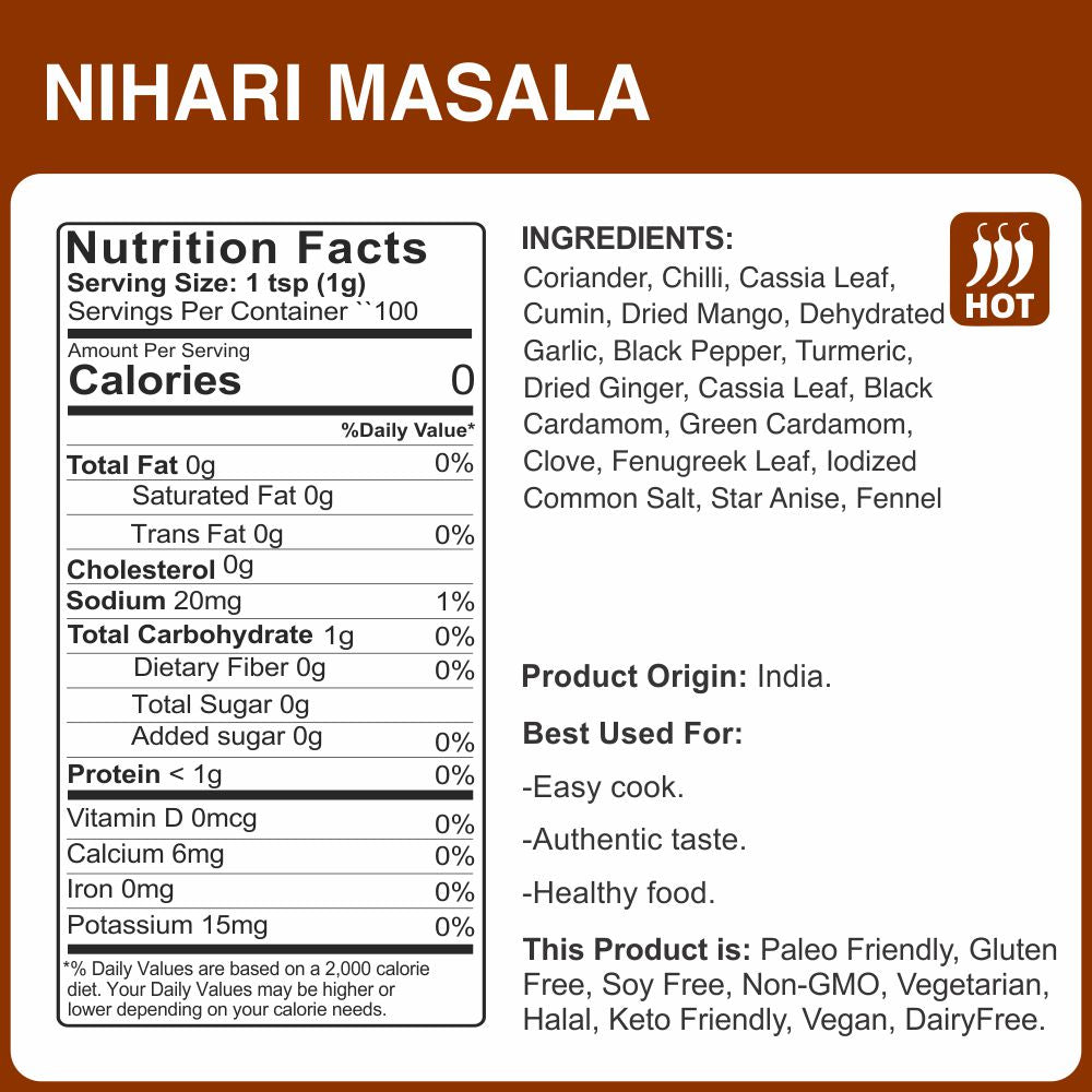 alco foods Nihari Masala 100g Jar- Nutrition