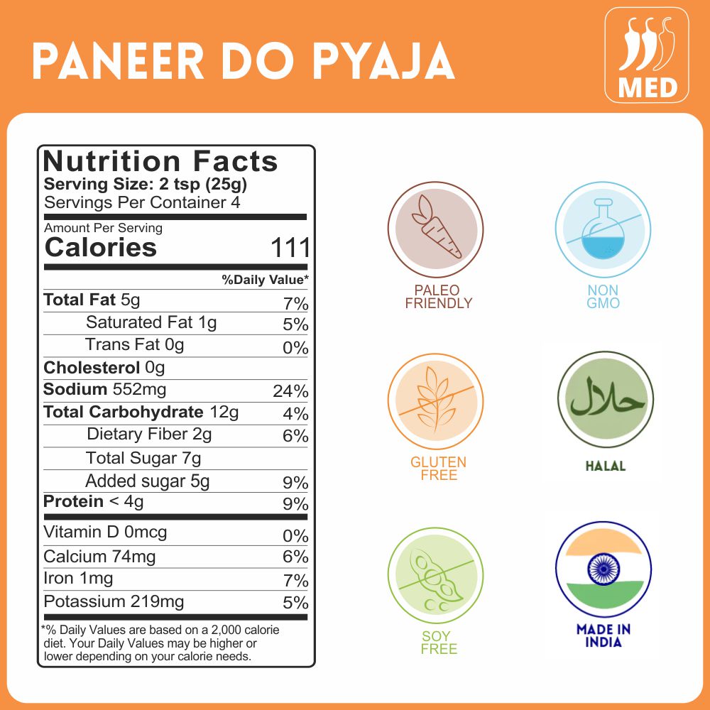 alcofoods Paneer-Do-Pyaza Gravy 100g Jar- Nutrition
