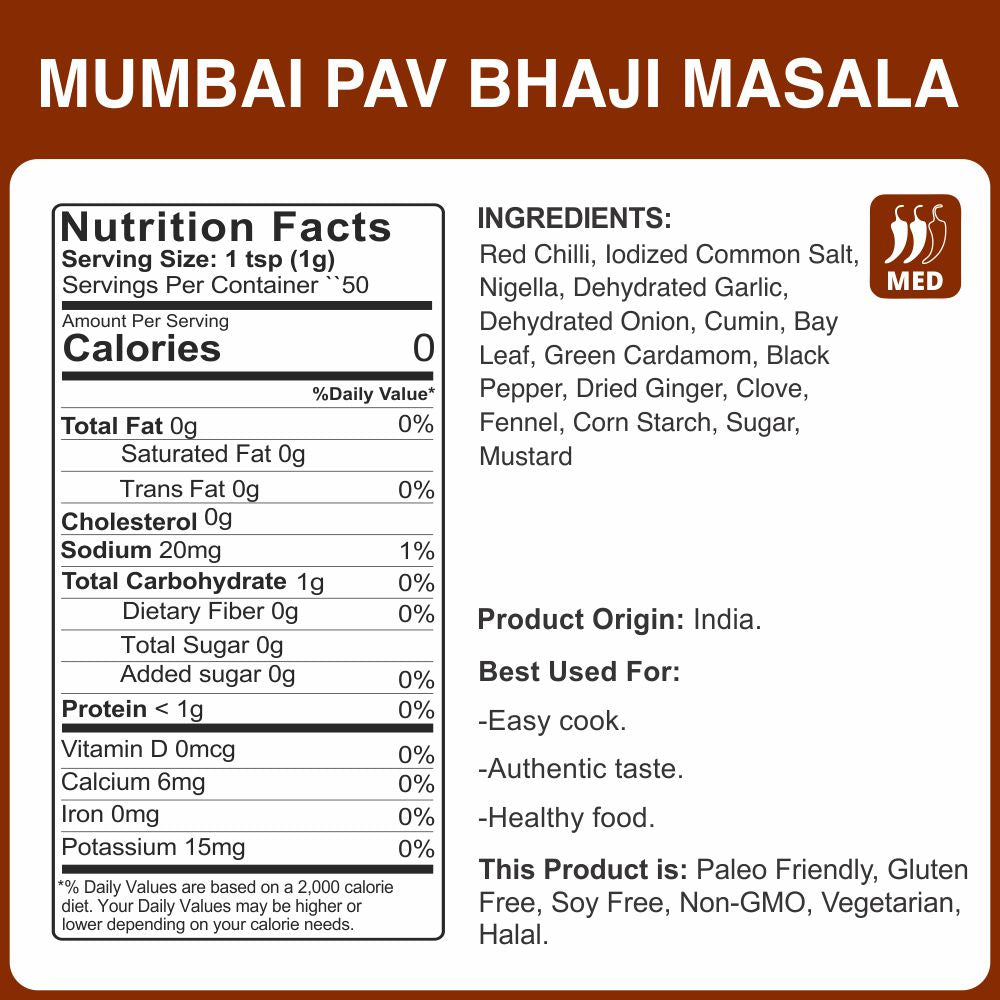 alco foods Pav Bhaji Masala 100g Jar- Nutrition
