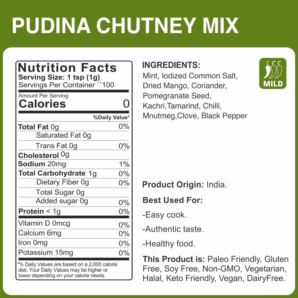 alcofoods Pudina Chutney Mix 100g Jar- Nutrition