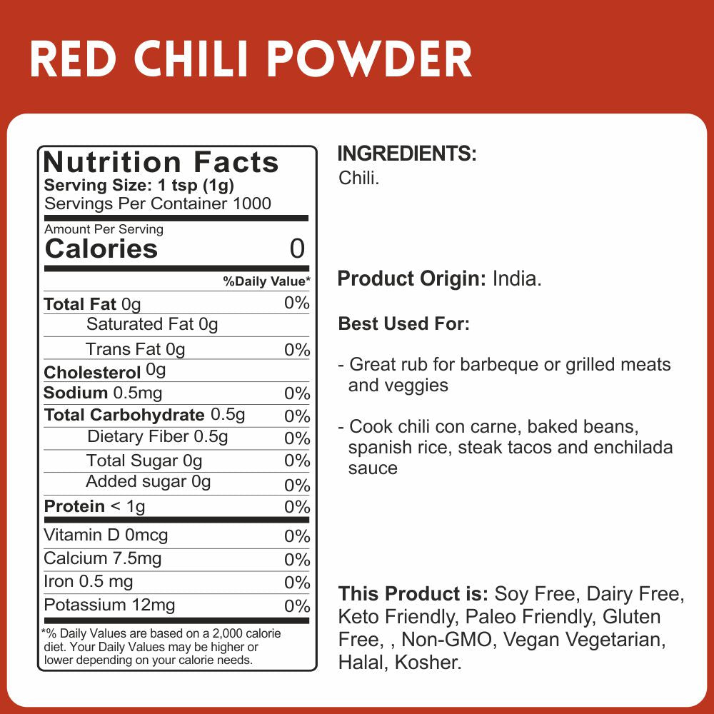 alcofoods Red chili Powder- 500g nutrition